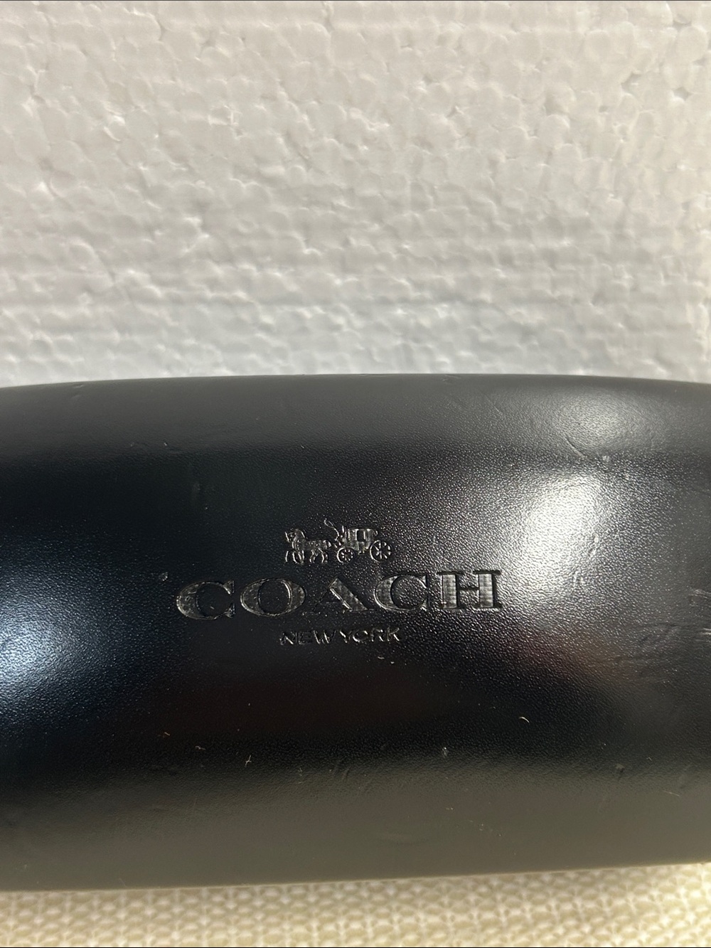 Coach Black Leather Sunglasses Case with Embossed Logo